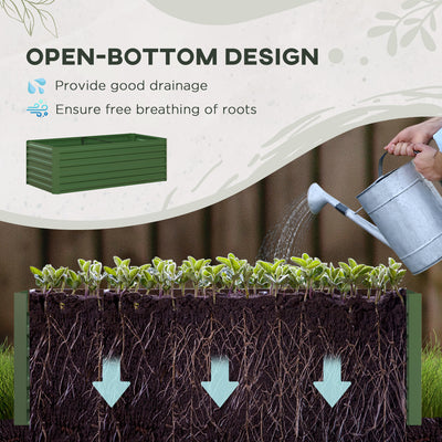 Outsunny Set of 2 Raised Beds for Garden, Galvanised Steel Outdoor Planters with Multi-reinforced Rods for Vegetables, Plants, Flowers and Herbs, 180 x 90 x 59 cm, Green 