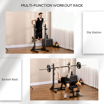 SPORTNOW Heavy Duty Barbell Squat Rack, Adjustable and Multifunctional Weight Power Stand, for Home, Gym - Black 
