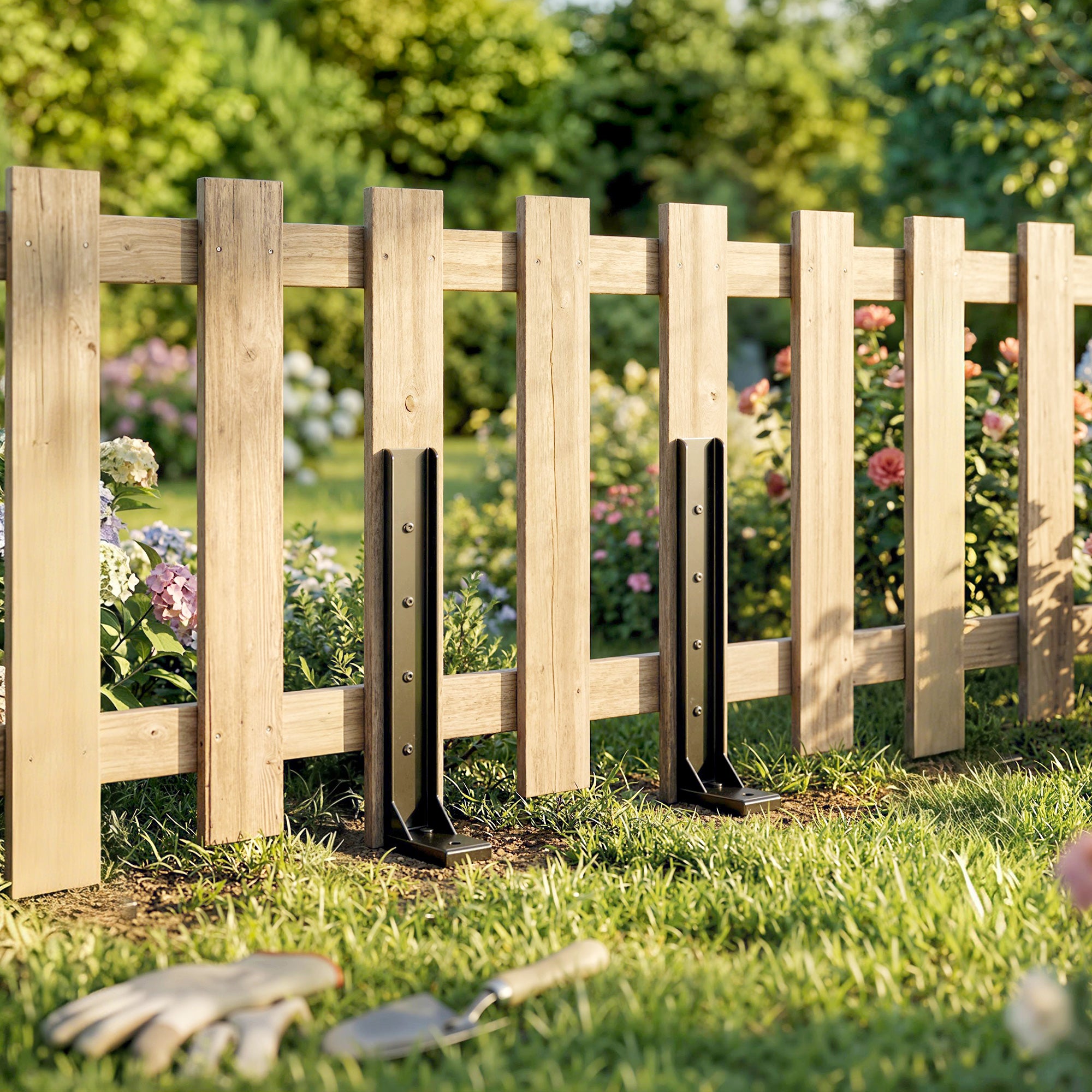 Outsunny 2 Pack Fence Post Repair Kit, 81 cm Metal Fence Post Support with Drill, Garden Ground Spikes for Broken Gate, Posts 