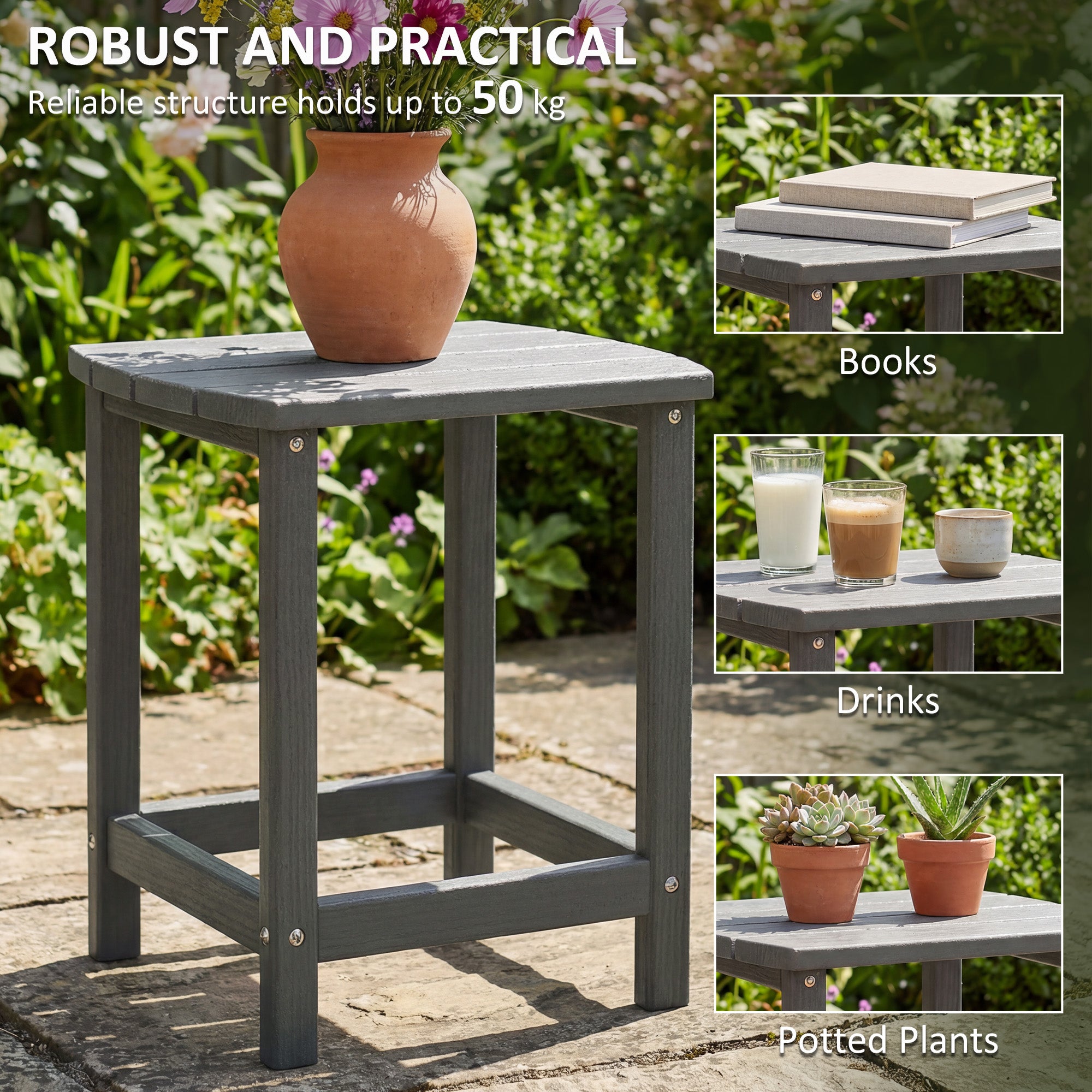 Outsunny Outdoor Side Table, Garden Coffee Table, All-Weather Adirondack Side Table for Garden, Beach, Indoor Outdoor, Grey 
