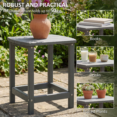 Outsunny Outdoor Side Table, Garden Coffee Table, All-Weather Adirondack Side Table for Garden, Beach, Indoor Outdoor, Grey 
