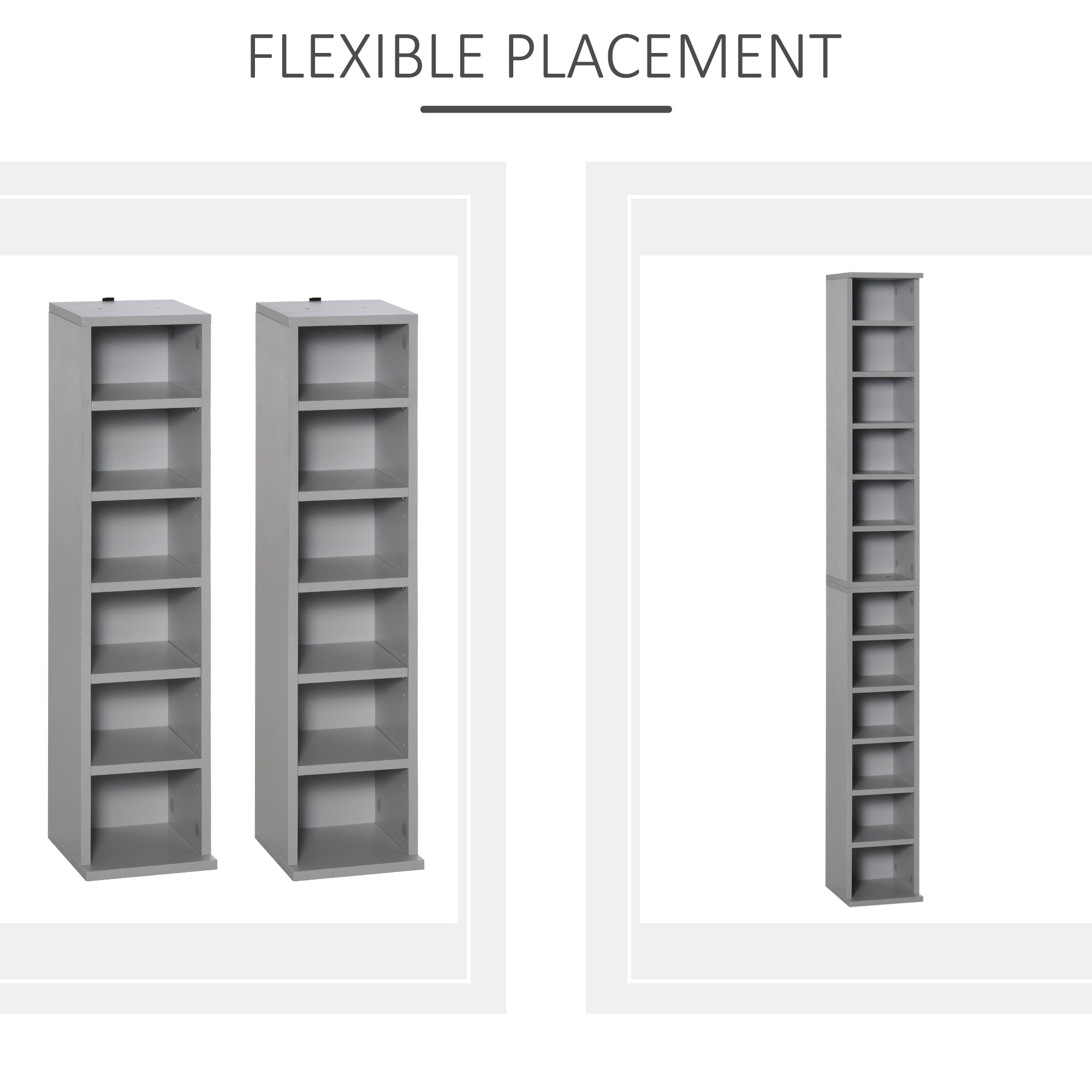 HOMCOM 204 CD Media Display Shelf Unit Set of 2 Blu-Ray Tower Rack w/ Adjustable Shelves Bookcase Storage Organiser, Grey 