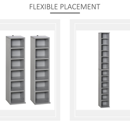 HOMCOM 204 CD Media Display Shelf Unit Set of 2 Blu-Ray Tower Rack w/ Adjustable Shelves Bookcase Storage Organiser, Grey 