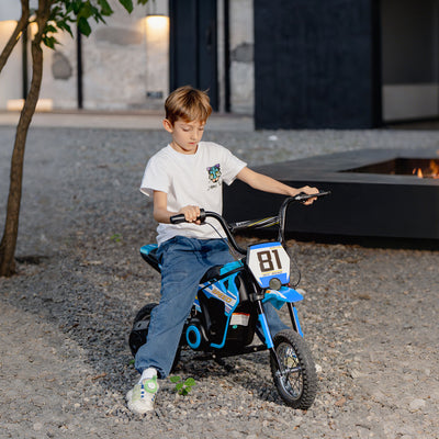 AIYAPLAY Kids Electric Motorbike, 24V Ride On Motorcycle with 3 Speeds and Rear Suspension, Dirt Bike for 8-12 Years Old, Blue 