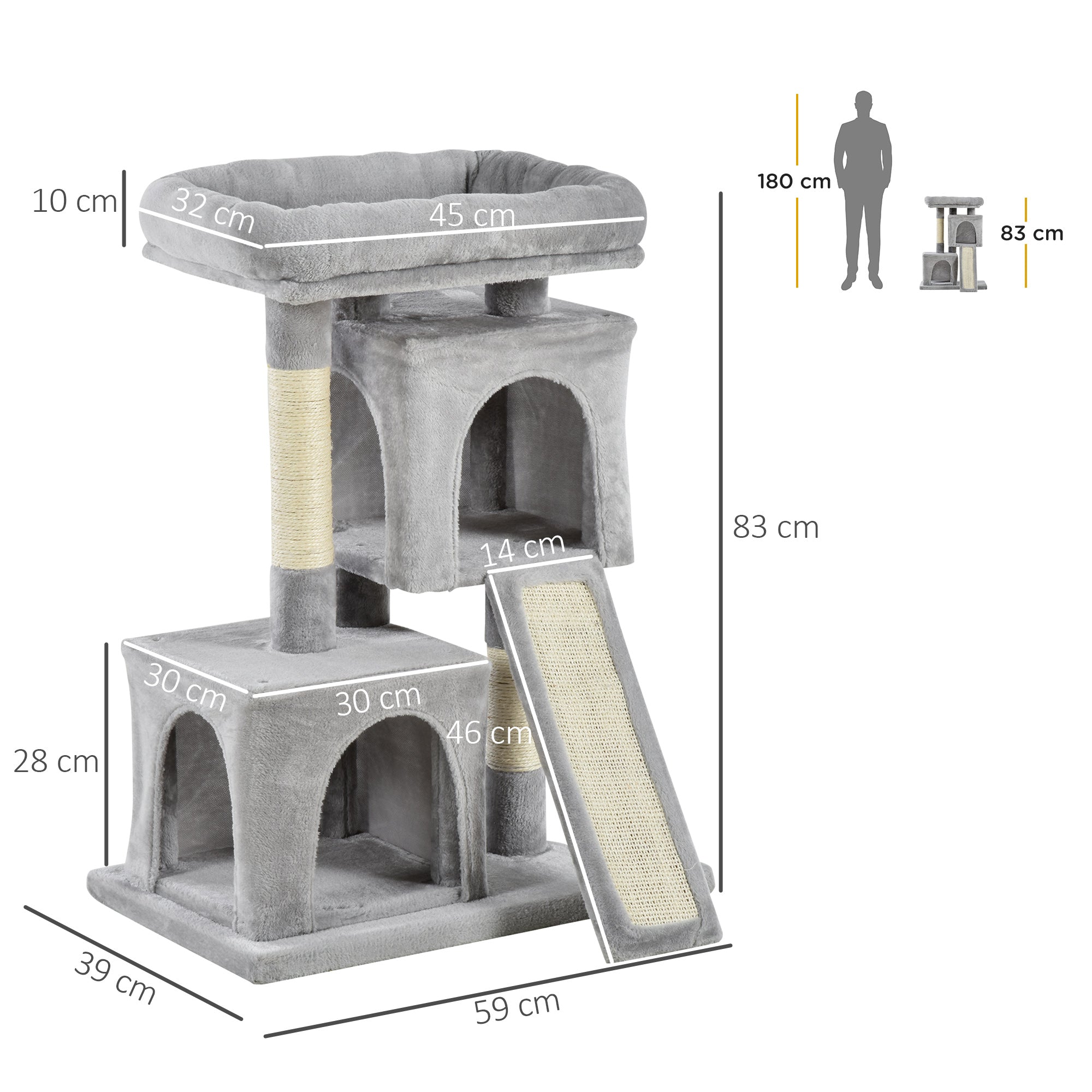 PawHut Cat Tree for Indoor Cats 83cm Cat Scratching Post Scratch Board Kitten Tower Climbing Frame Grey 