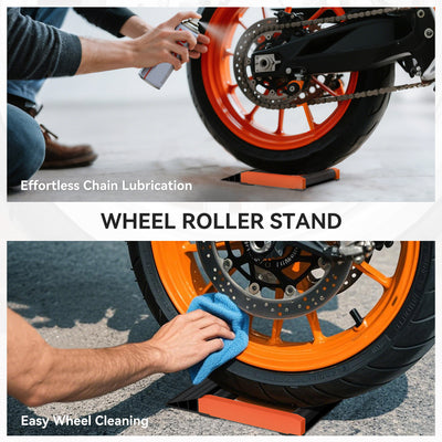HOMCOM Motorcycle Wheel Cleaning Roller Stand with Aluminium Alloy Frame and Rollers, Motorcycle Maintenance Stand for Tyre Cleaning and Chain Lubrication, Fit Tyre Width < 180mm, Bikes < 500lb, Black 