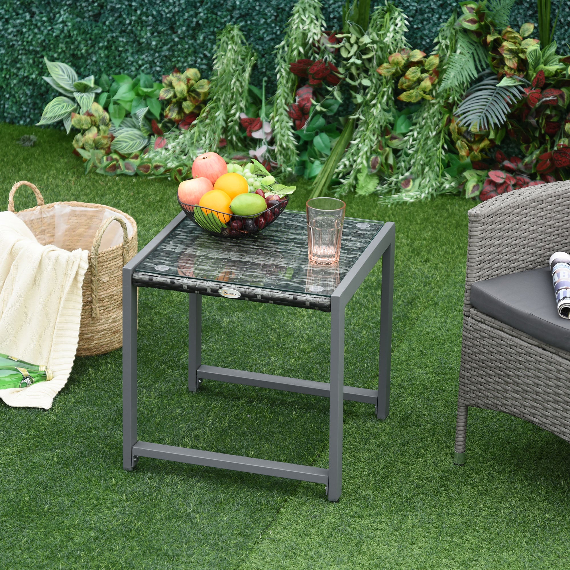 Outsunny Rattan End Table Side Coffee Desk Outdoor Patio Wicker Sofa Chat Garden Furniture 