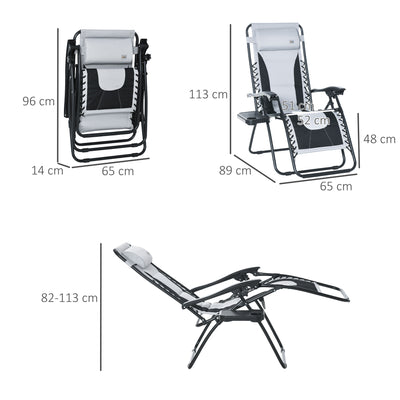 Outsunny Zero Gravity Lounger Chair, Folding Reclining Patio Chair with Padded Seat, Cup Holder, Soft Cushion and Headrest for Poolside, Camping, Light Grey 