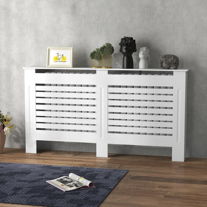 HOMCOM Radiator Cover, Modern MDF White Painted Cabinet with Horizontal Slats for Living Room, Bedroom, 152L x 19W x 81H cm 