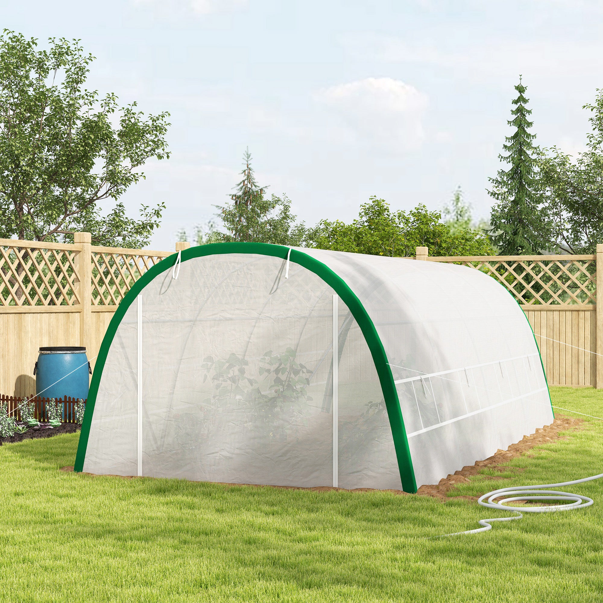 Outsunny Walk-in Polytunnel Greenhouse Tunnel Warm House Tent with Zipped Doors, 8 Mesh Windows, PE Cover, 6 x 3 m, White 