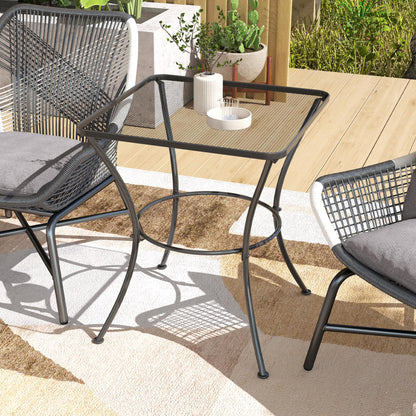 Outsunny 60cm Square Garden Table, Outdoor Metal Bistro Side Desk with Mesh Top, Black 