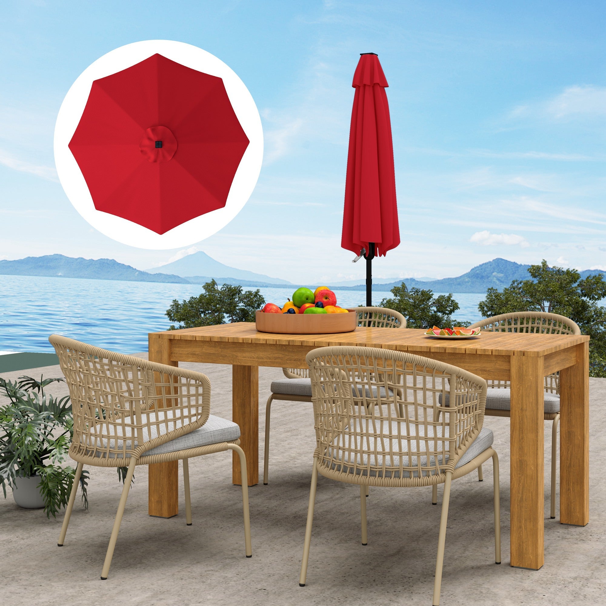 Outsunny 3 m Replacement Parasol Canopy with Top Vent, UPF 50+ Garden Parasol Replacement Canopy, 8 Rib Parasol Cover Replacement Fits Various Frames, Red 