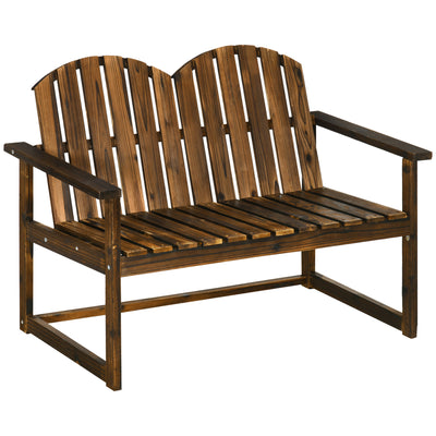 Outsunny Outdoor Wooden Garden Bench, Patio Loveseat Chair with Slatted Backrest and Smooth Armrests for Two People, for Yard, Lawn, Porch, Carbonised Finish 