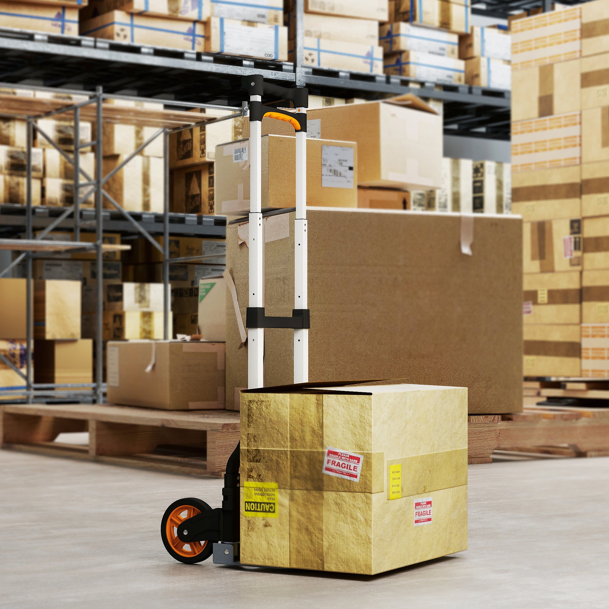 HOMCOM Folding Sack Truck, 70kg Lightweight Hand Truck with Wheels, Foldable Trolley Cart with Telescoping Handle for Warehouse, Office, Luggage, Silver Tone 