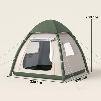 Outsunny Inflatable Camping Tent with Rainfly, 3 Man Air Tent 3000mm Waterproof Blow Up Tents, Beige 