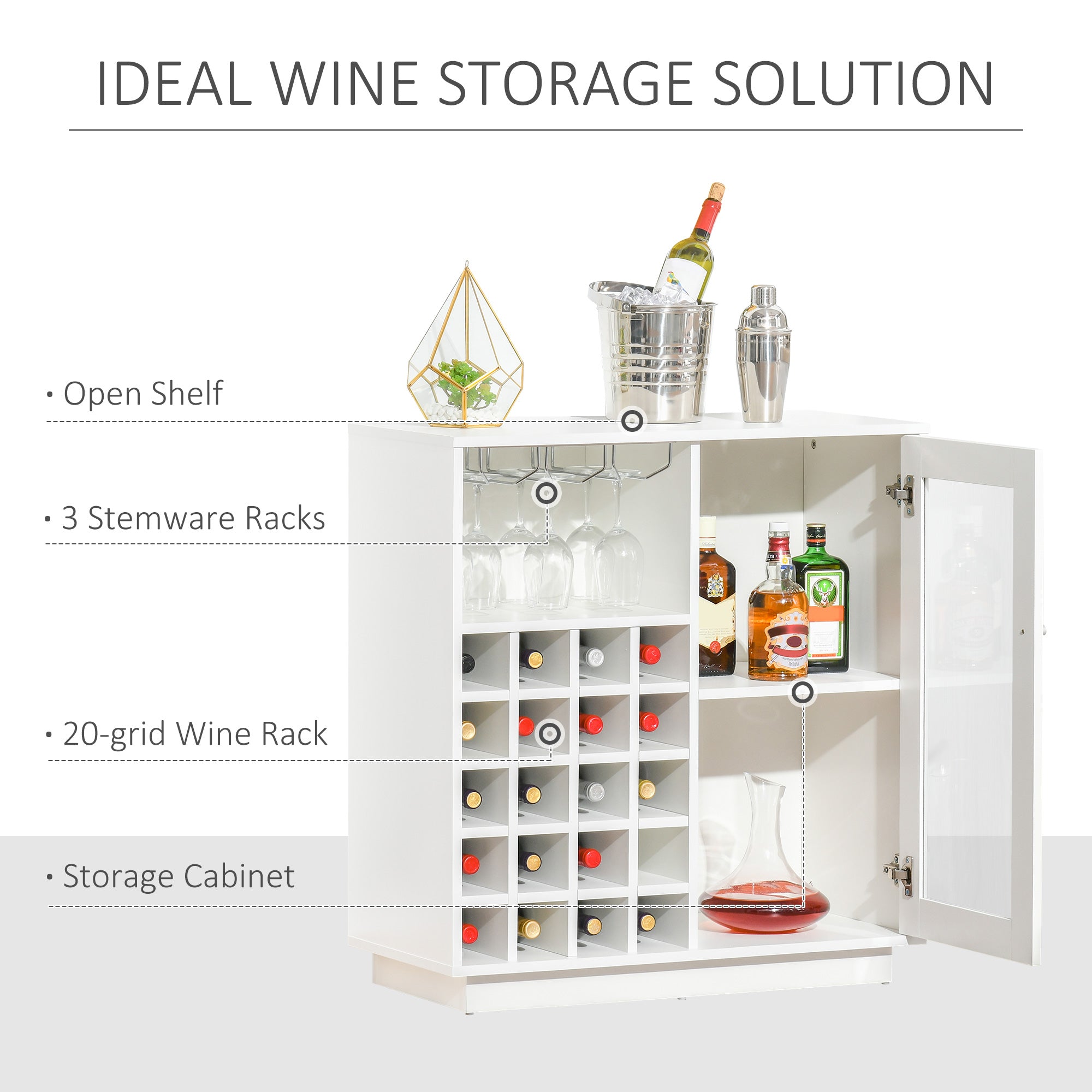 HOMCOM Modern Wine Cabinet Cupboard with Glass Door, Glass Holder & 20-Bottle Wine Rack for Living Room, Home Bar, Dining Room 