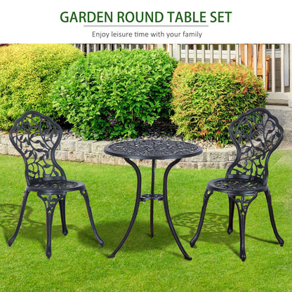 Outsunny 3 Pcs Aluminium Bistro Set Garden Furniture Dining Table Chairs Antique Outdoor Seat Patio Seater Black 