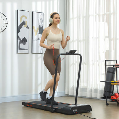 HOMCOM Foldable Walking Treadmill, with LED Display and Wheels, for Home, Office, Fitness Studio, Orange 