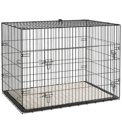 PawHut Foldable Dog Crate with 2 Doors with Tray, Soft Cushion, for Large Medium Dogs, 91 x 62 x 68, Black 