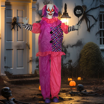 Outsunny 5′7″ Scary Animated Clown Decoration - Pink/Purple 