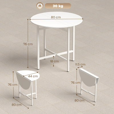 HOMCOM Collapsible Drop Leaf Table, Folding Dining Table for Small Spaces, Extendable Kitchen Table with Steel Frame, White