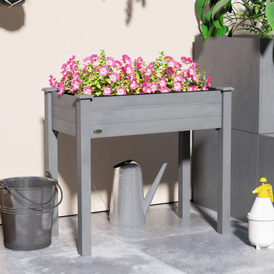 Outsunny Raised Bed for Garden, Wooden Elevated Planter Box with Bed Liner, for Flower Vegetable Herb, Dark Grey 