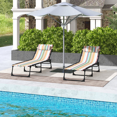 Outsunny Set of Two Folding Sun Loungers, with Four-Position Backs - Multicoloured 