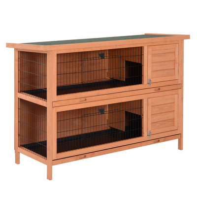 PawHut Rabbit Hutch Outdoor Guinea Pig Hutch Bunny Cage with No-Leak Trays, Divider, 136 x 50 x 93cm, Orange 