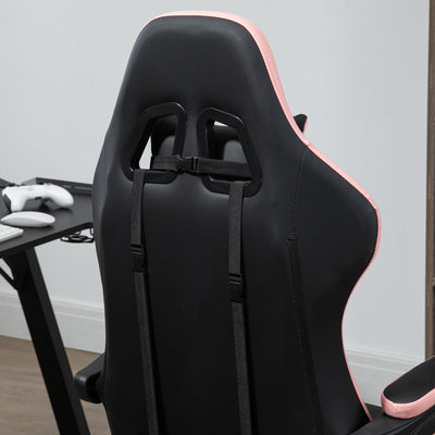 Vinsetto Computer Gaming Chair, PU Leather Desk Chair with Footrest, Swivel Task Chair with 135° Reclining Back and Lumbar Support, PC Chair for Adults, Black and Pink 