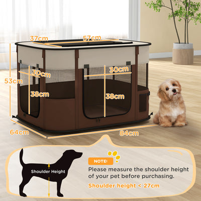 PawHut Foldable Dog Pen with Storage Bag for Indoor/Outdoor Use, Portable Pet playpen, with Ground Stakes - Brown 