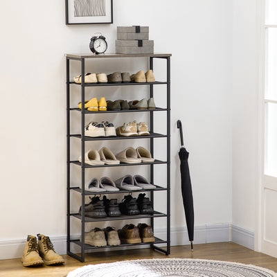 HOMCOM 8-Tier Shoe Rack, Shoe Storage Organizer with Mesh Shelves, Free Standing Shoe Shelf Stand for 21-24 Pairs of Shoes for Entryway, Hallway, Closet, Grey 