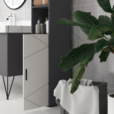 kleankin 183cm Tall Bathroom Cabinet, Narrow Bathroom Storage Cabinet with Open Shelves, 2 Doors Cabinets, Adjustable Shelves and Soft Close Mechanism, Grey 