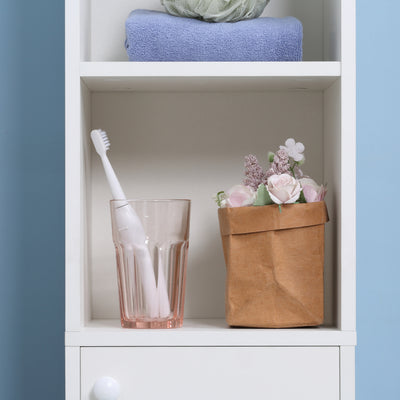 kleankin Tall Bathroom Storage Cabinet with Mirror, Narrow Bathroom Unit, Freestanding Bathroom Cupboard with Adjustable Shelves and 2 Doors, White 