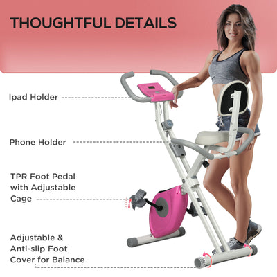 HOMCOM Folding Exercise Bike, with Adjustable Magnetic Resistance, Seat Height - White and Pink 