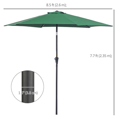 Outsunny 2.6M Garden Parasol Umbrella with Tilt and Crank, Outdoor Sun Parasol Sunshade Shelter with Aluminium Frame, Green 